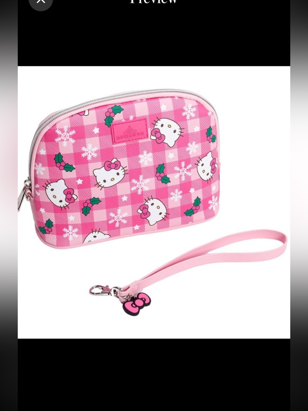 Hello Kitty® Gingham Arch Makeup Bag in pink with festive print by Impressions